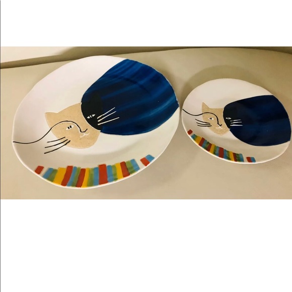 Hand Made Plates Cats Picture - Set of 2 New ceramic plates Made in Thailand - Picture 6 of 9